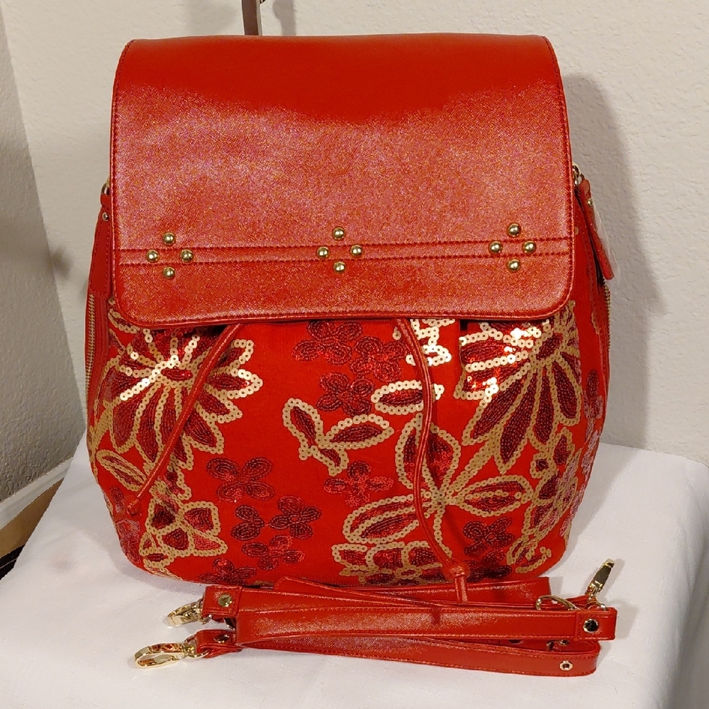 Red Sharif Sequin Backpack Bag